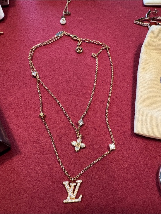 Louis Vuitton Jewelry - Louis Vuitton Gold Crystal LV Pendant Layered Necklace